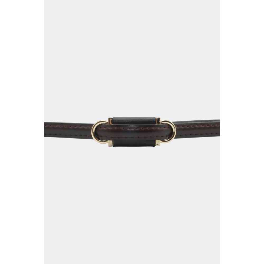 Voodoo Vixen - Gold Buckle Skinny Leather Taille riem - Bruin